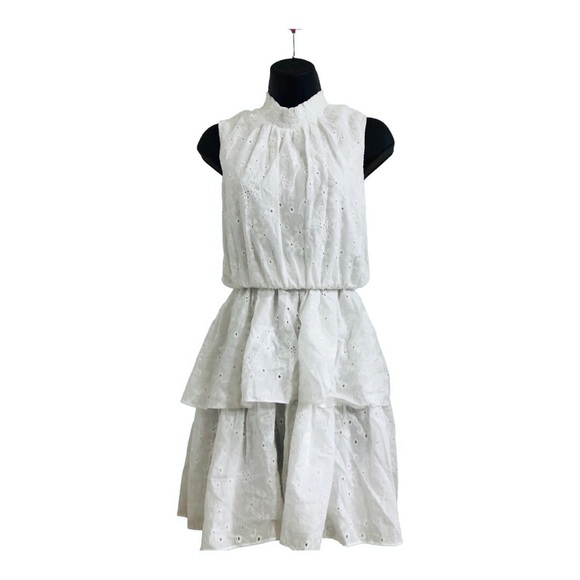 Laundry‎ white eyelet elastic waist tiered neck tie sleeveless dress size 8 new - Picture 1 of 16